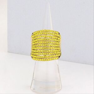 Yellow Rhinestone Crystal Fashion Ring Pave Cocktail Fashion Jewelry Accessory